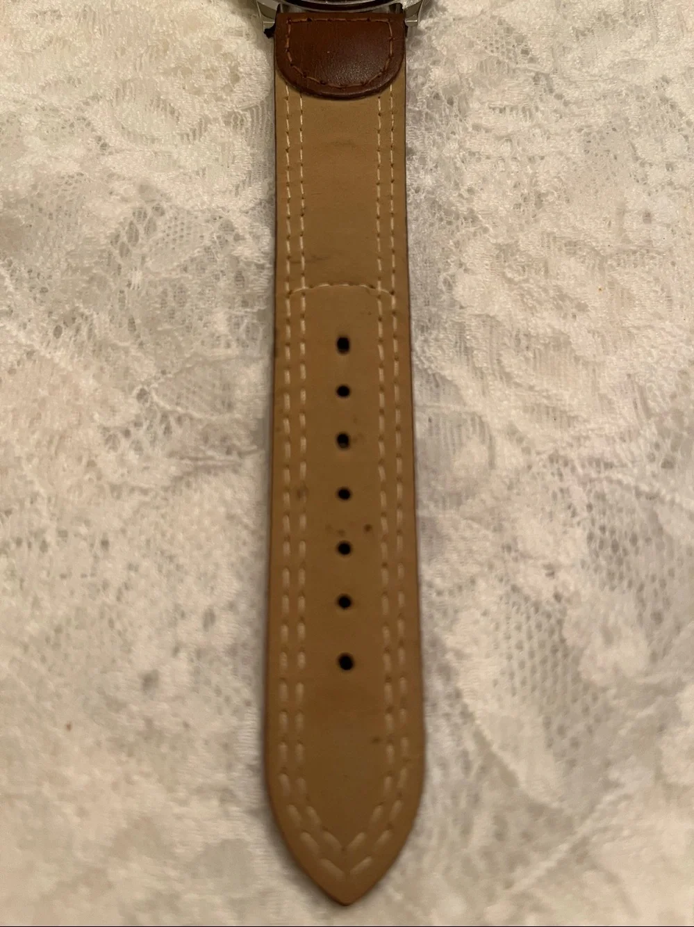 Men's Brown Simulated Leather Strap Quartz Watch - Brown/White